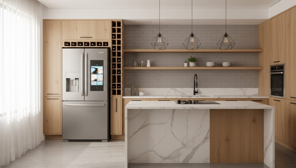 An image of a modern kitchen featuring a Consul Frost Free refrigerator, showcasing its design and i